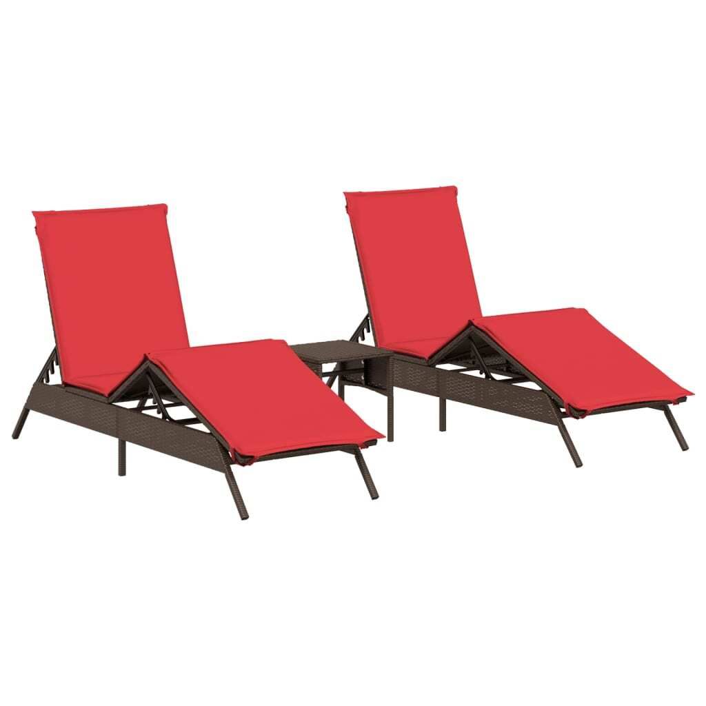 "WINTER SALE"Liegestuhl/Relaxliege - Sonnenliegen 2er set - elegantes Design - für Outdoor Garten - mit Tisch Braun Poly Rattan - 170/200x59x26/50...