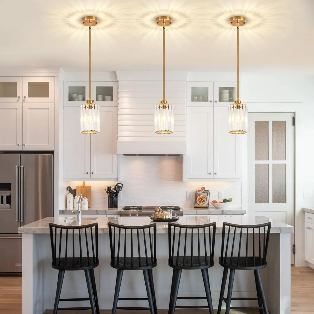 Lustre Suspension Design en Cristal E27 - Lampe de Plafond Ajustable