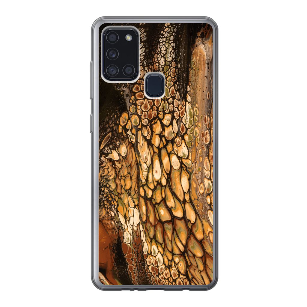 MuchoWow Handyhülle Schutzhülle Hülle für Samsung Galaxy A21s Farbe - Braun - Farbe gießen Silikon Softcase Handy Hülle - Hartschale