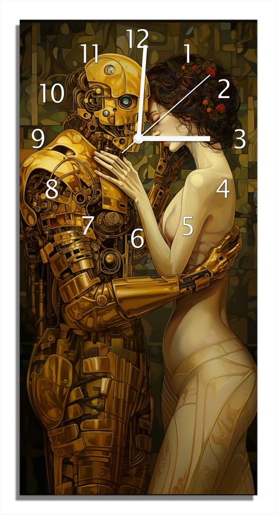 Wallario Design Wanduhr Umarmung der Gegensätze aus Echtglas, Größe 30 x 60 cm