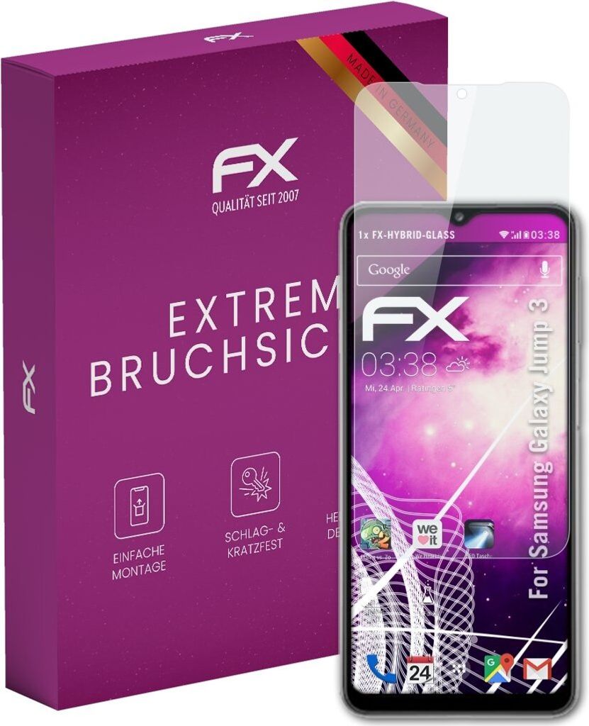 atFoliX FX-Hybrid-Glass Displayfolie kompatibel mit Samsung Galaxy Jump 3 Glasfolie