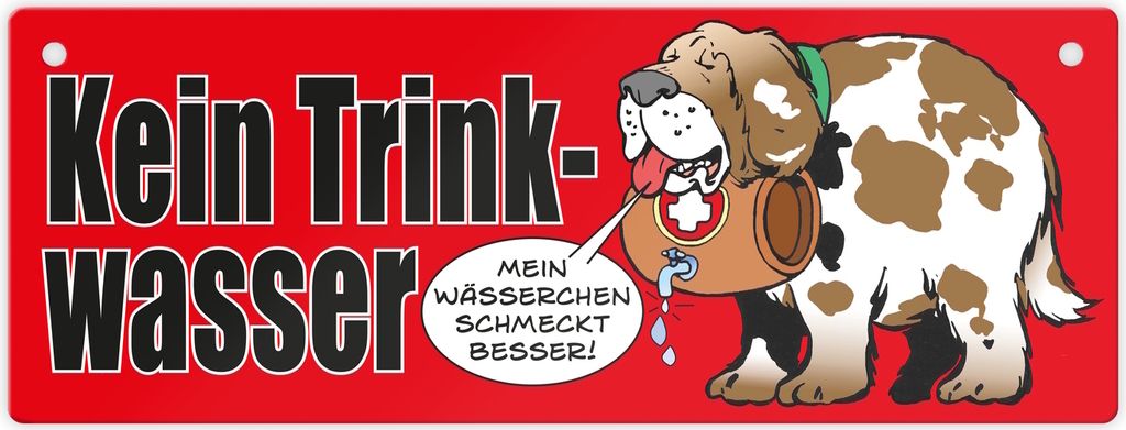 Kein Trinkwasser Metallschild in rot mit Schweizer Alpenhund