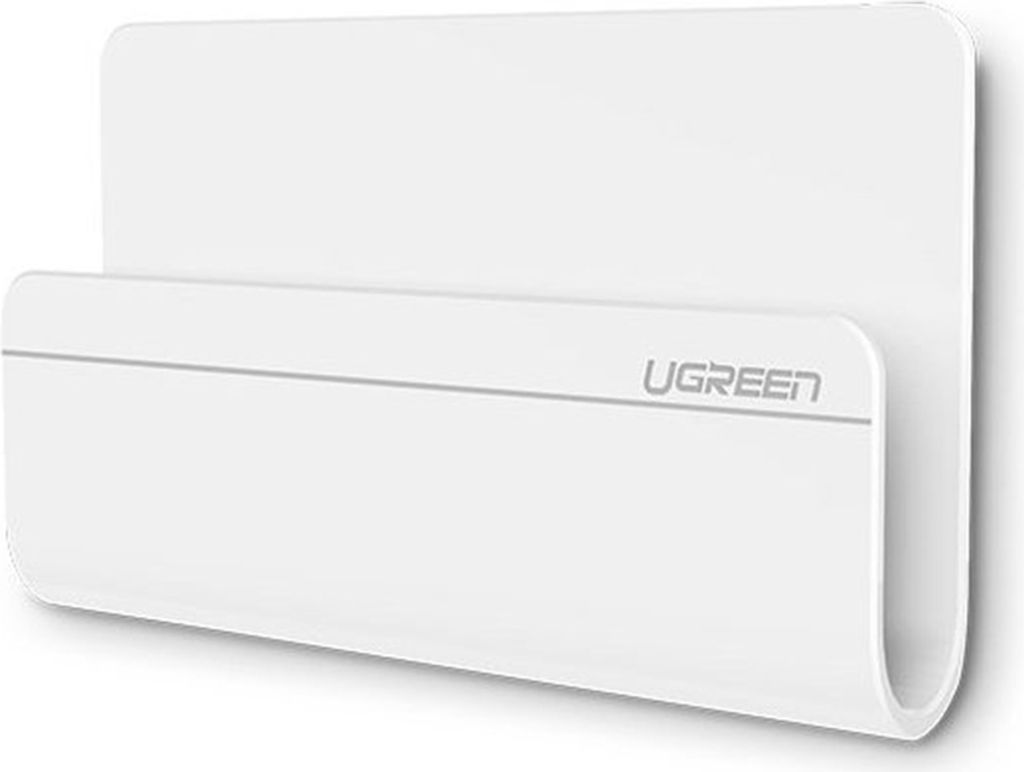 A white smartphone wall mount for charging.