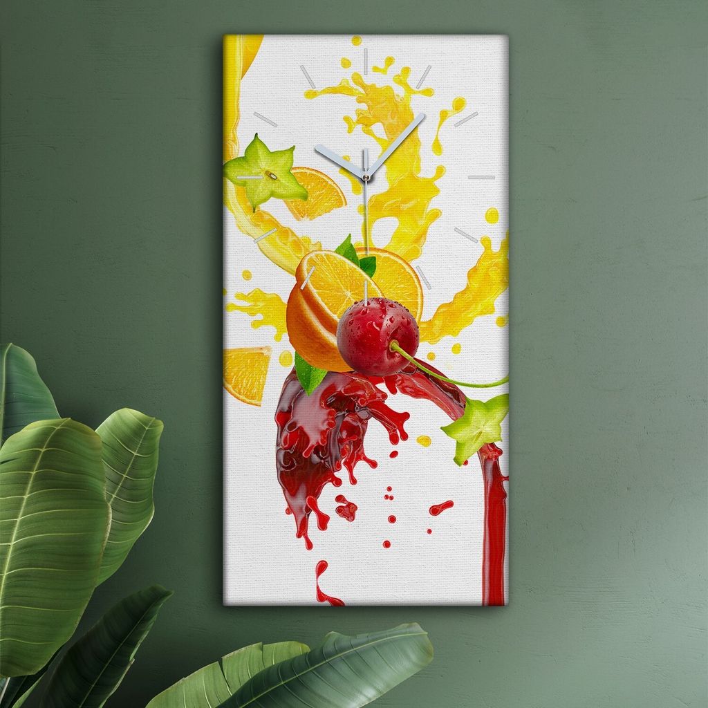 Wohnzimmer Leinwand Uhr Geräuschlos Küche 30x60 Früchte, Spritzen, Motive, weiße Zeiger