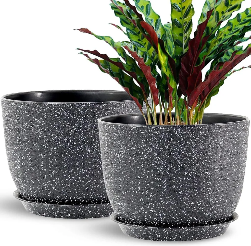 Grands pots de plantes pour balcon et salon 30 cm noir moucheté (x2)