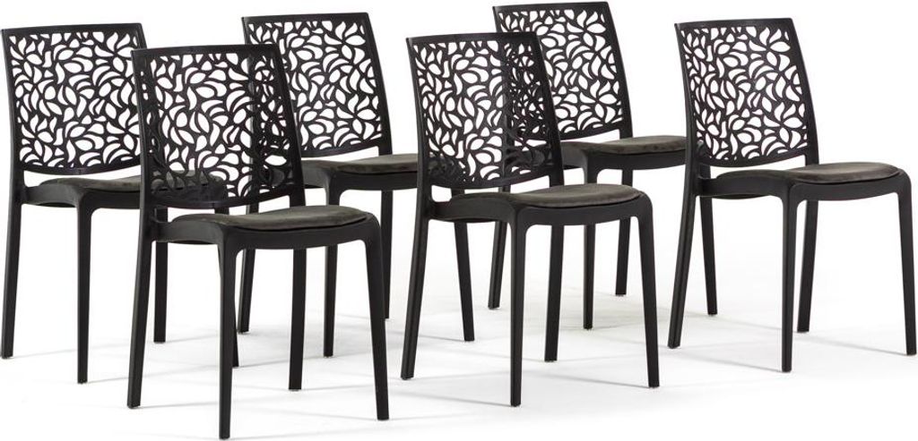 Set aus 6 stühlen aus polypropylen mit glasfaserverstärkung und gepolsterter samt-sitzfläche – robuste, elegante und bequeme stühle, stapelba...