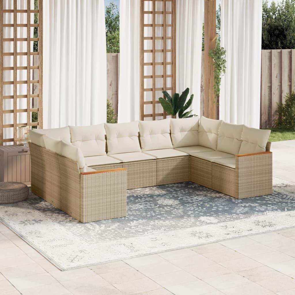 Maison Exclusive - 9-tlg. Garten-Sofagarnitur mit Kissen Beige Poly Rattan