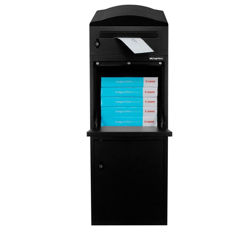 LOGIXBOX Frontbox Paketbox mit Postfach Schwarz – XXL Paket‐ und Briefkasten