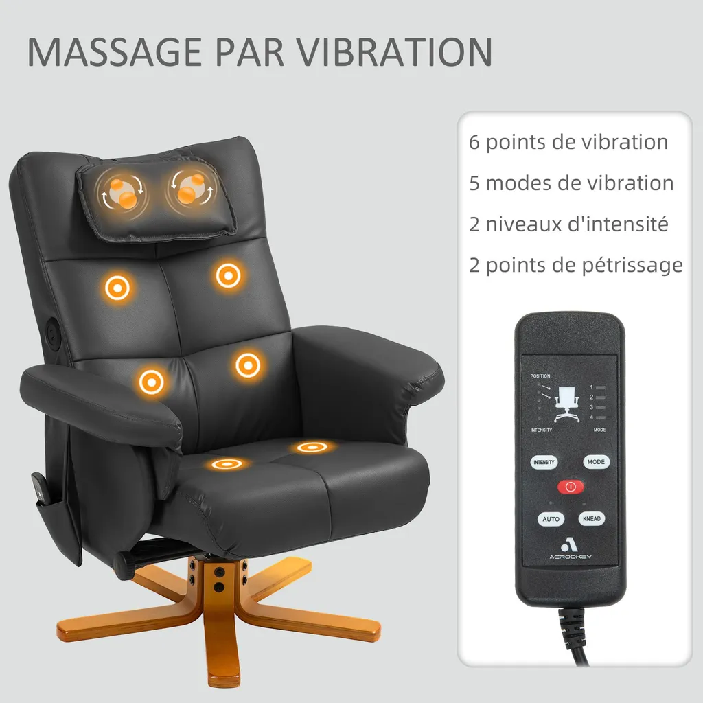 Fauteuil massant inclinable 135° avec coffre de rangement et télécommande XL