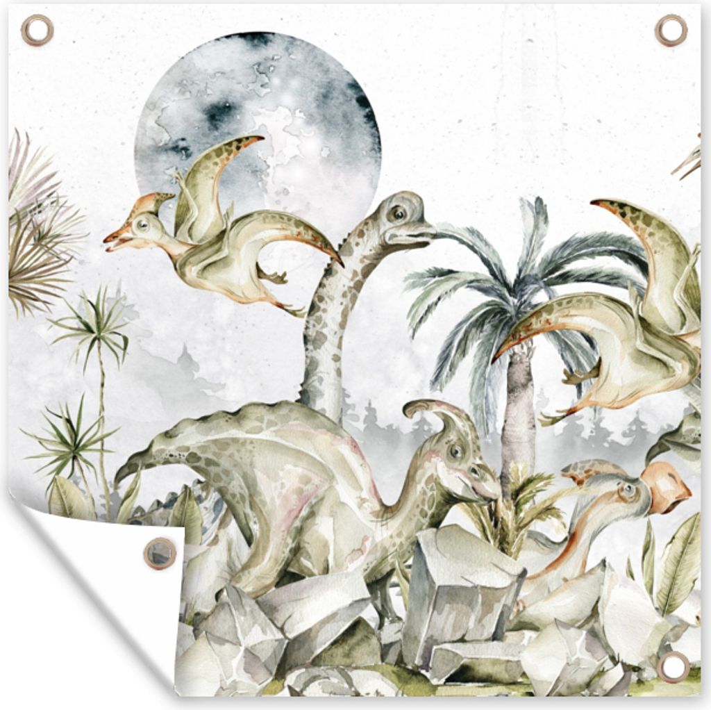 MuchoWow 50x50 cm Outdoor-Poster Gartendeko Sichtschutz Garten Poster für den Garten Dinosaurier - Kinder - Dschungel - Grün - Tiere - Natur