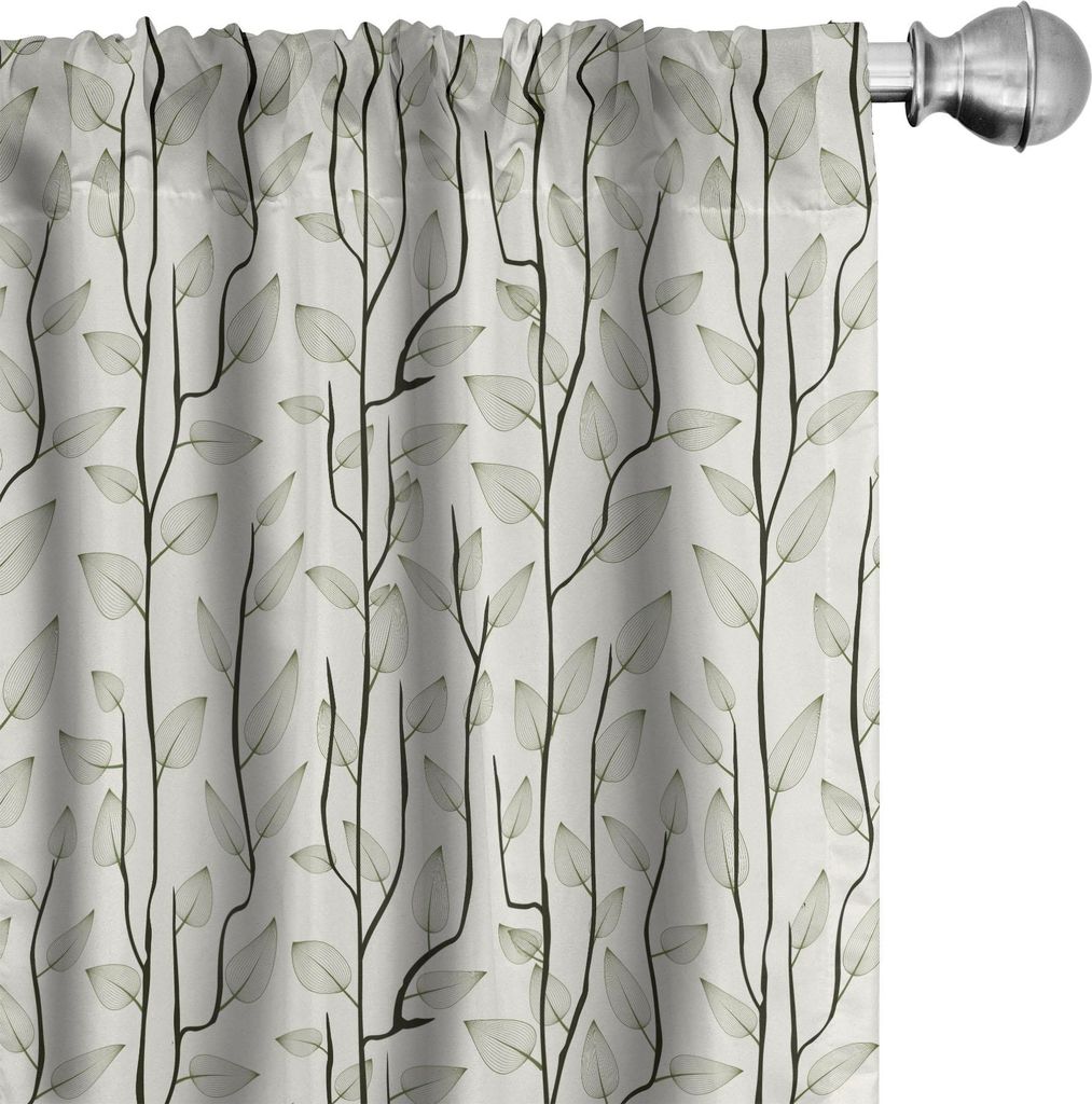 ABAKUHAUS Blätter Vorhänge, Gardinen, Senkrecht angeordnete Zweige mit Blattmotiven Frühling Saison, 2 Stück 75 x 225 cm, Eierschalenfarben Dun...