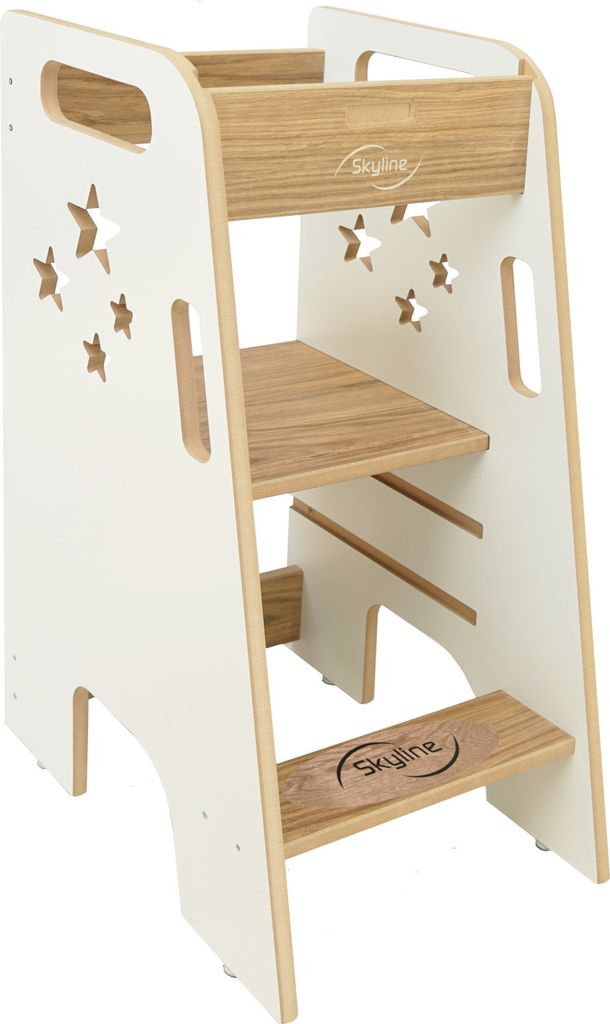 Skyline Steh und Lernturm Baby ab 1 Jahr Montessori Learning Tower Höhenverstellbar Tritthocker Kinder Indoor Möbel Kinderzimmer Trittschemel Kit...
