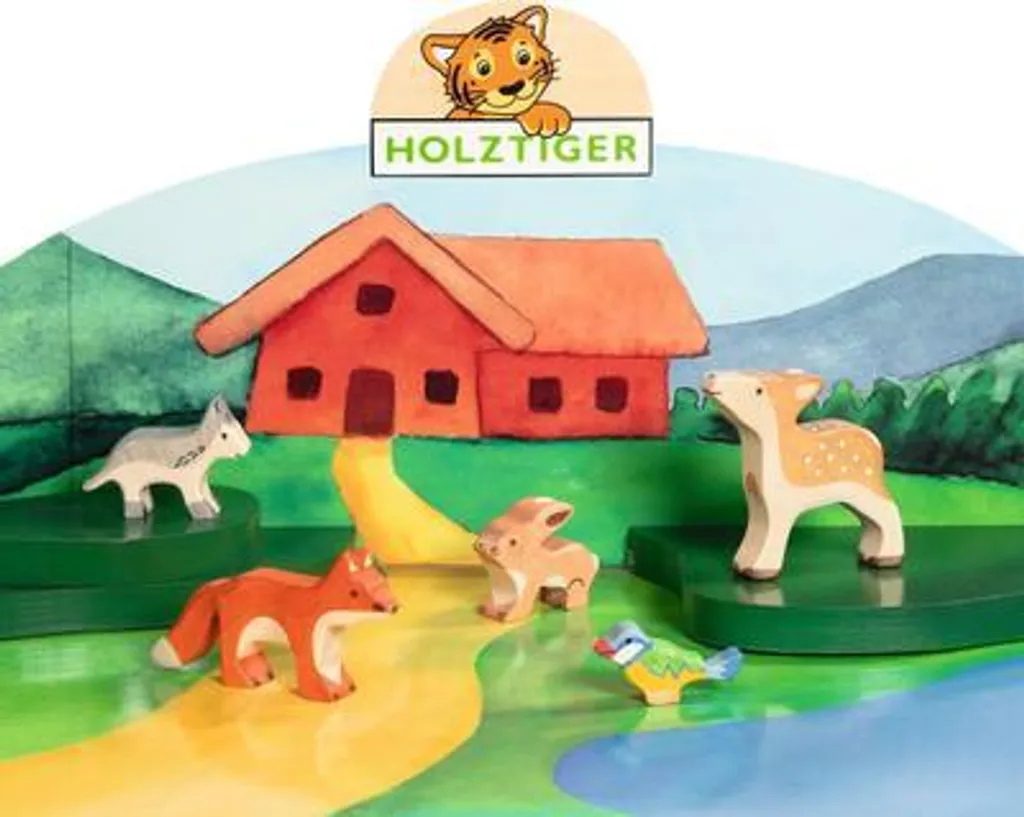 Holztiger Ensemble d'animaux de la forêt en bois - Jouets faits main
