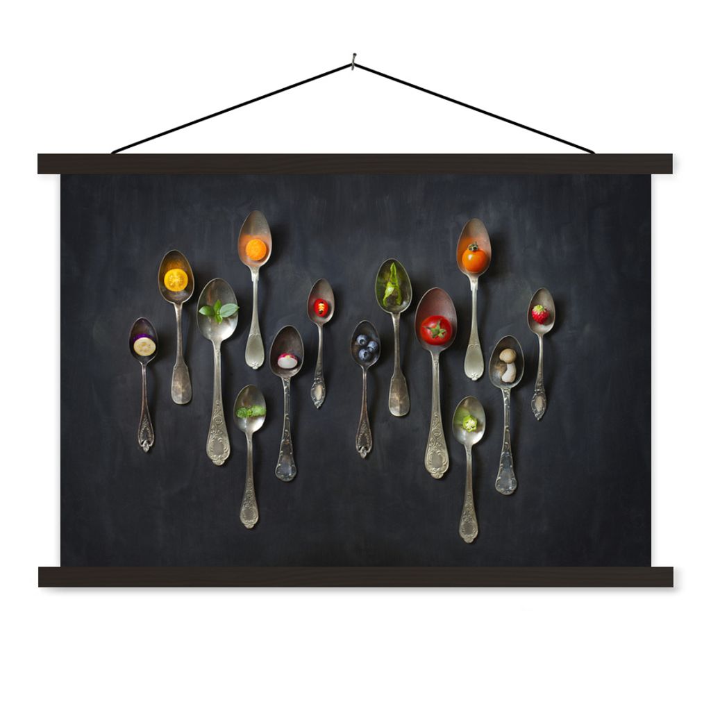 MuchoWow Textilposter Löffel - Gesund - Stilleben 120x80 cm mit schwarzem Rahmen - Wanddeko