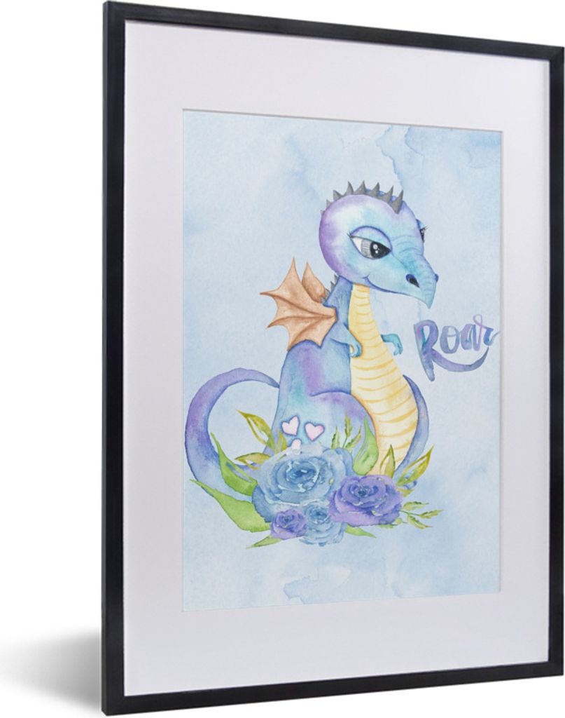 MuchoWow Gerahmtes Poster Dinosaurier - Flügel - Kinderzimmer - Jungen - Mädchen - Kinder 30x40 cm - Poster mit Schwarzem Bilderrahmen Wandpost...
