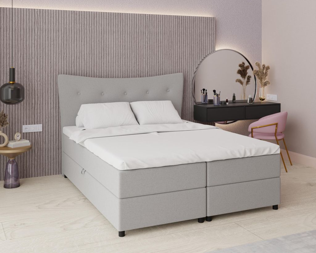Boxspringbett, 160cm x 200cm, Grau, mit Bettkasten, Matratze und Topper, Doppelbett, NEVADA, Panda Möbel