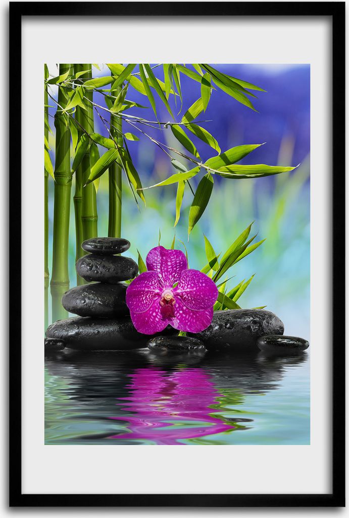 Bild - Bilderrahmen - 40 cm x 60 cm - MDF - Rahmen - Wandkunst - Orchidee und Bambus