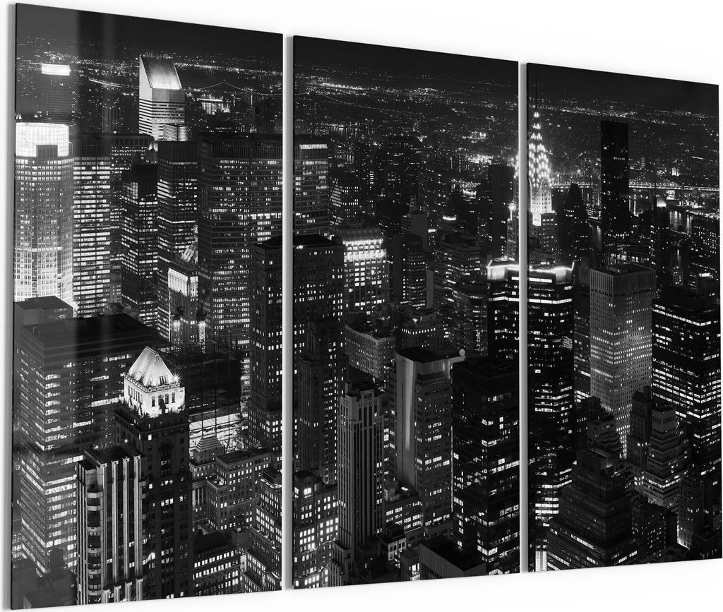 DEQORI Glasbild Echtglas 3x50x100 cm 'Nächtliches Manhattan' Wandbilder XXL groß