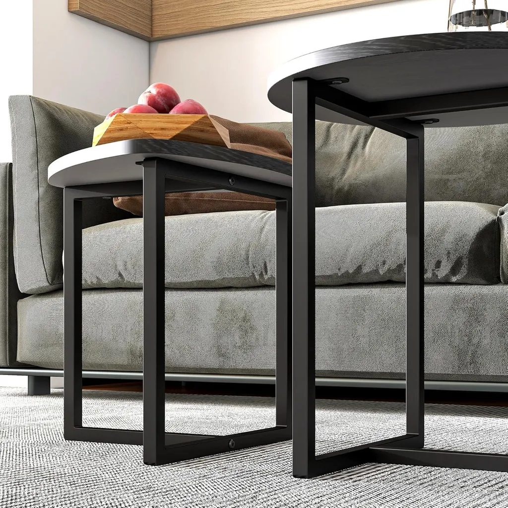 Tables Basses Rondes Set de 2 Noir - Design Industriel pour Salon