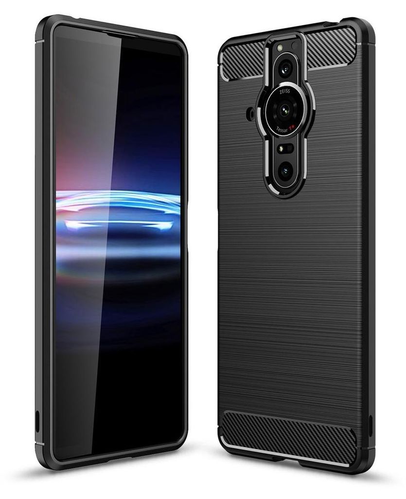 Handyhülle Schutzhülle Case Cover Tasche Carbon Backcover, Farbe:Schwarz, Modell wählen:Sony Xperia Pro-I