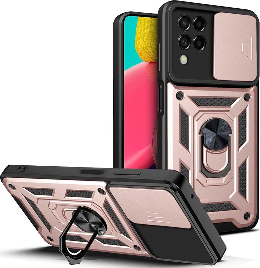 Mobigear Armor Ring Cam Slide Samsung Galaxy M53 Hülle Hardcase Backcover Stoßfest mit Ringhalter - Roségold