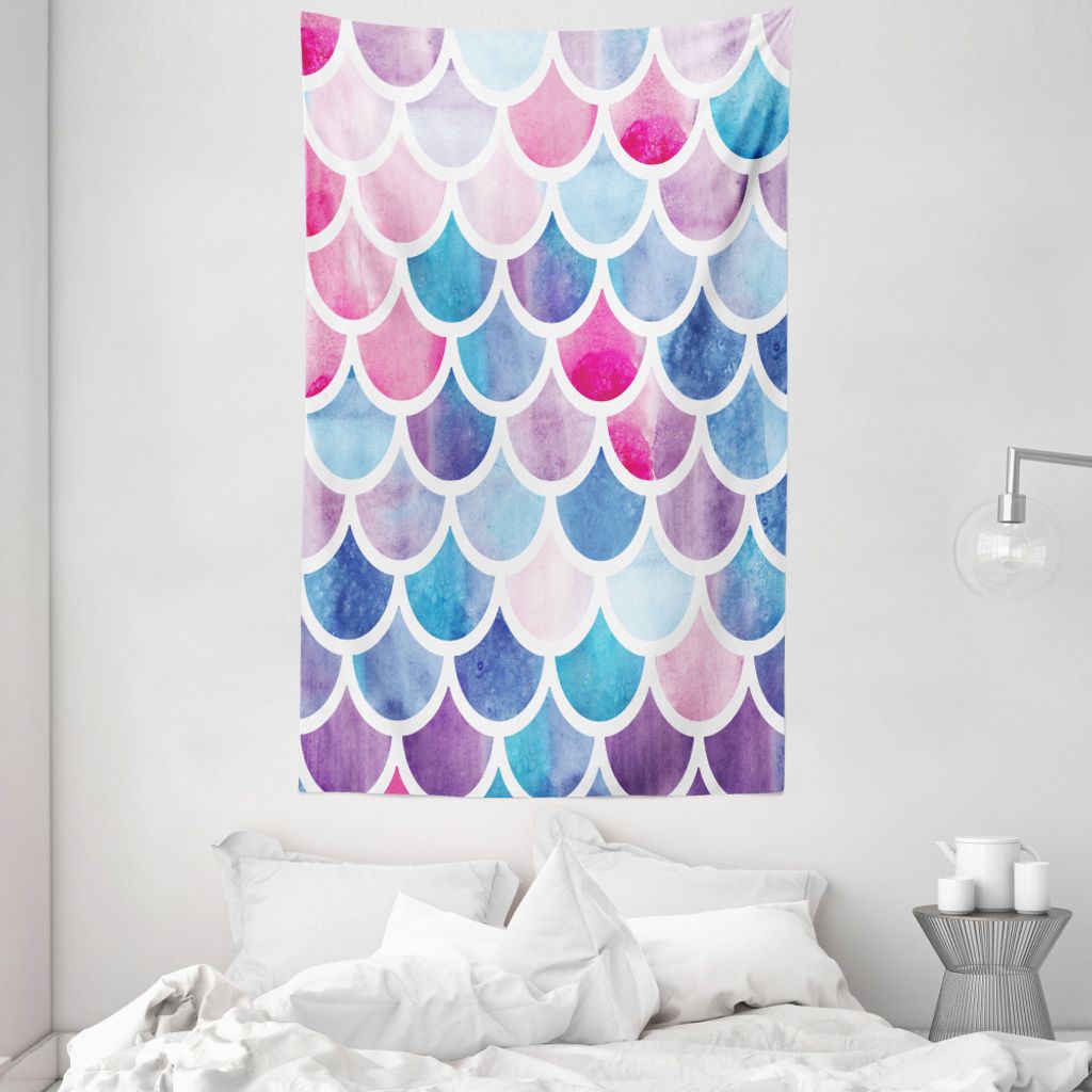ABAKUHAUS Fischschuppen Wandteppich und Tagesdecke, Pastell Mermaid Muster aus Weiches Mikrofaser Stoff Waschbar ohne Verblassen Digitaldruck, 140 ...