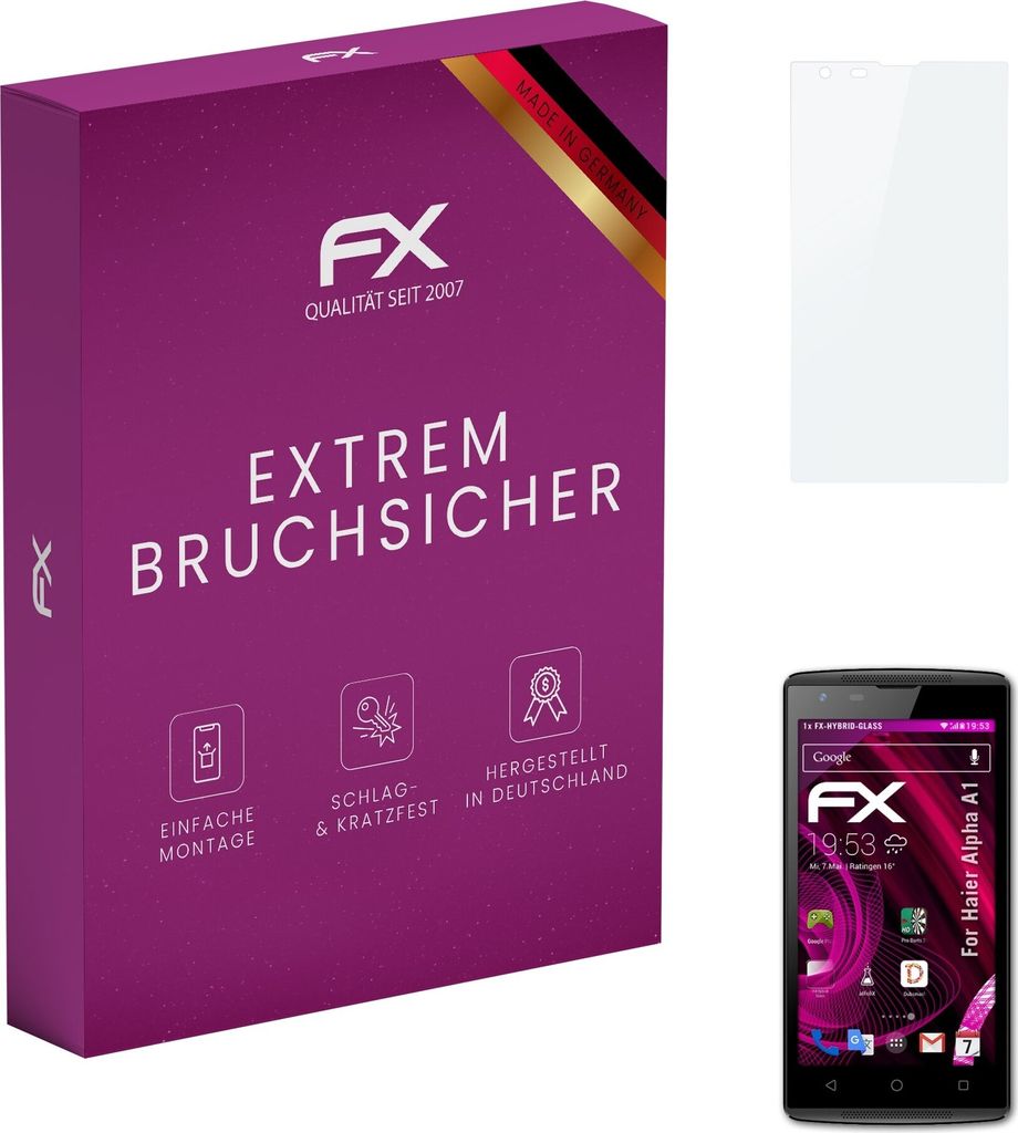 atFoliX FX-Hybrid-Glass Displayfolie kompatibel mit Haier Alpha A1 Glasfolie