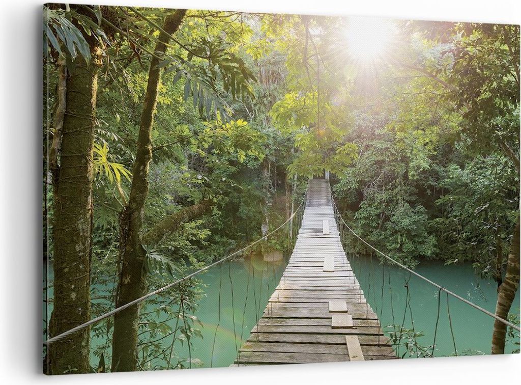 Bild auf Leinwand - Leinwandbild - Einteilig - Brücke Seil Dschungel - 100x70cm - Wand Bild - Wanddeko - Wandbilder - Leinwanddruck - Bilder - Wan...