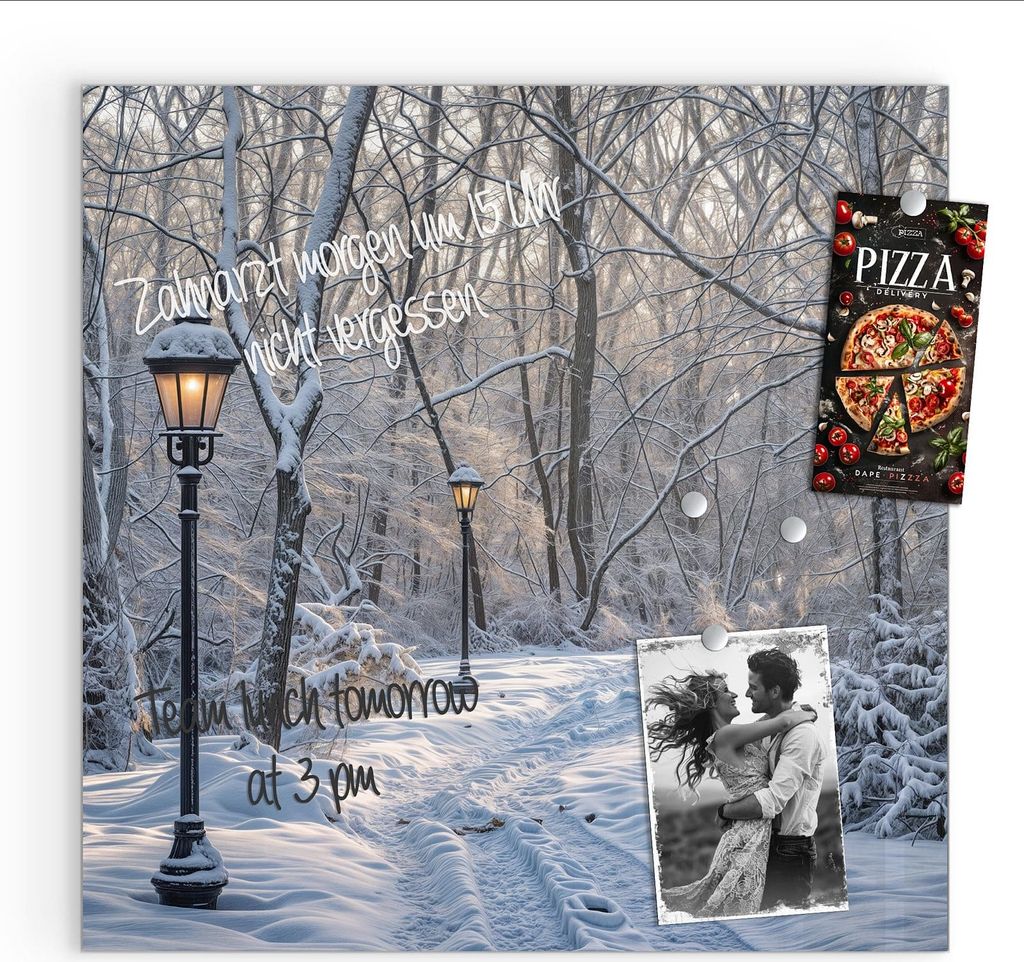 Magnettafel 50x50cm Pinnwand Whiteboard beschreibbar - Verschneiter Waldweg