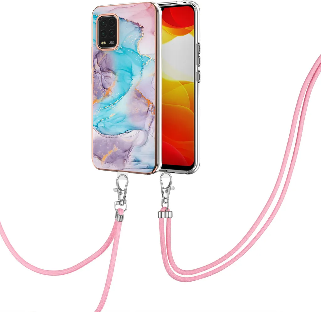Custodia con cinturino per Xiaomi Mi 10 Lite 5G, custodia in TPU a fantasia con cinturino regolabile blu
