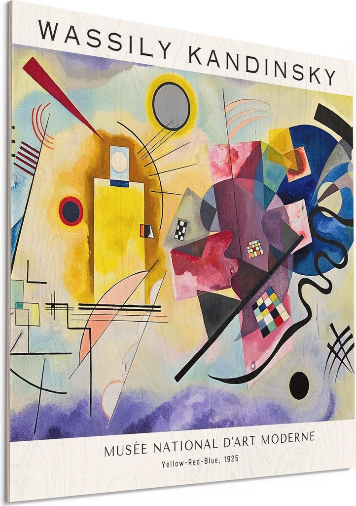 DEQORI Holzbild 50x50 cm 'Gelb-Rot-Blau' Bild auf Holz Wandbild Kunstdruck nachhaltig