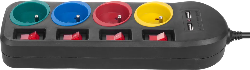 Multiprise pour Bureau 4 Prises Terre et 2 USB avec Cordon 1,5m - 11