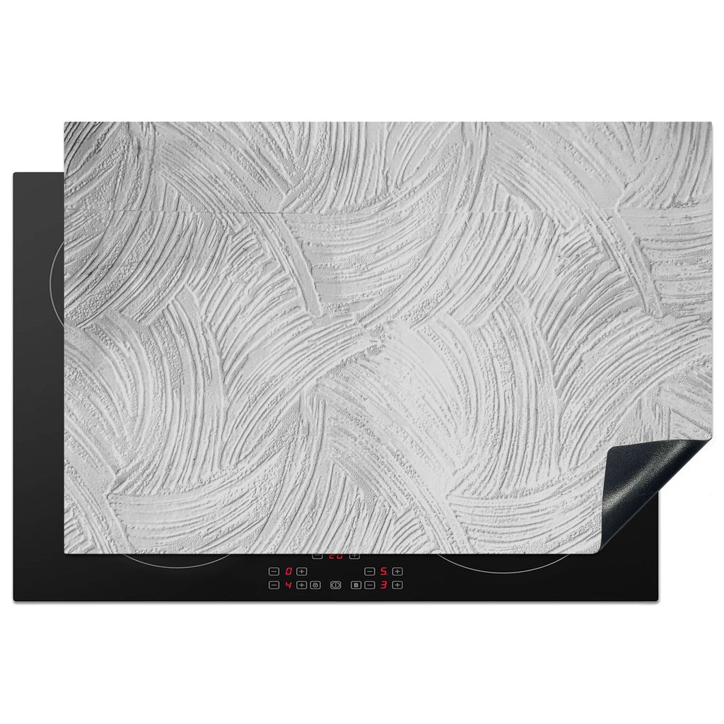 KitchenYeah Herdabdeckplatte Weiß - Muster - Stein - Beton , 77x51cm, Küche Deko, Glaskeramikkochfeld Herdabdeckung, Abdeckplatte fùr Kochfeld