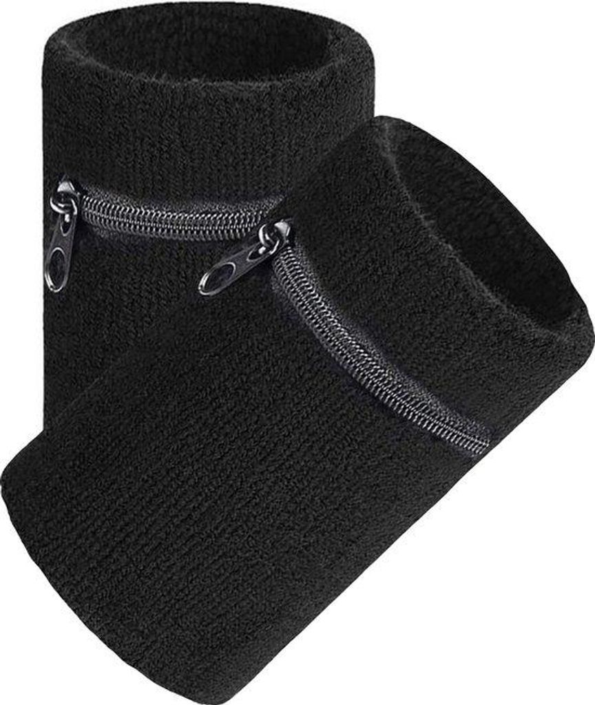 Arowell Premium-Schweißband mit Tasche und Reißverschluss – 12 cm – Schwarz – 2er-Pack