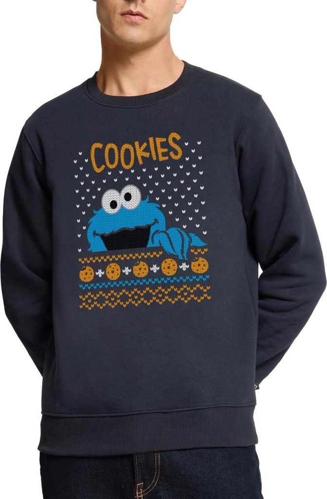 Spreadshirt Sesamstraße Krümelmonster Ugly Xmas Herren Premium Pullover, XS, Navy