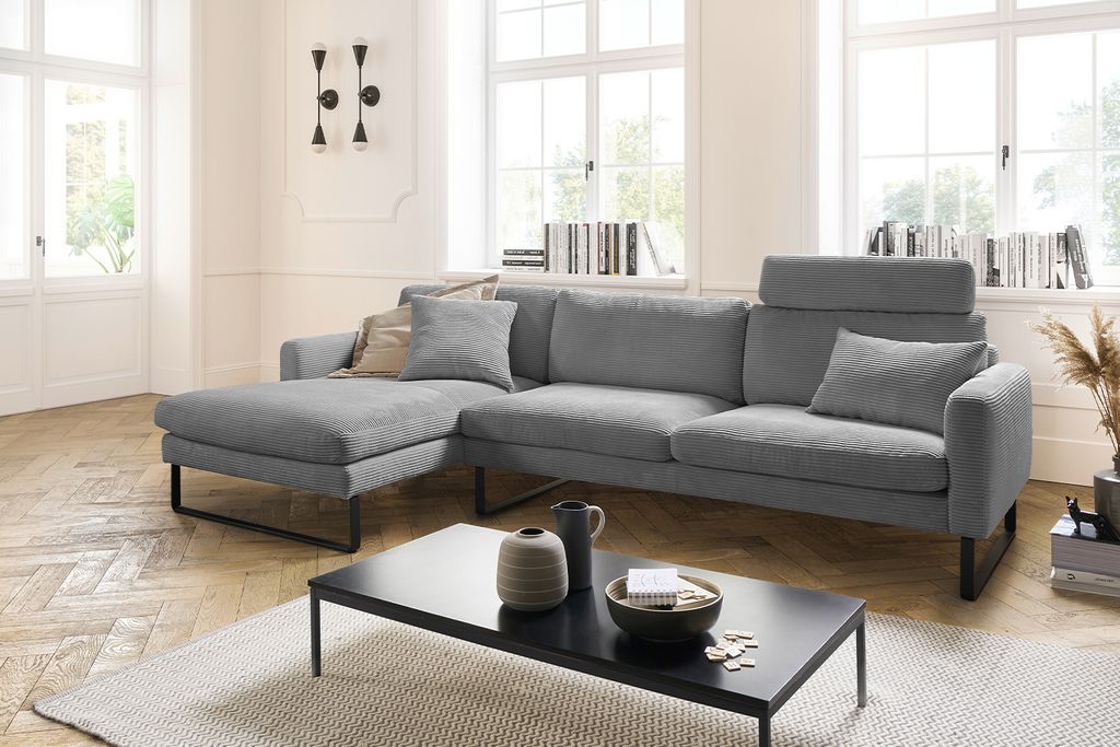 KAWOLA Sofa RICARDA Ecksofa Cord grau Recamiere links