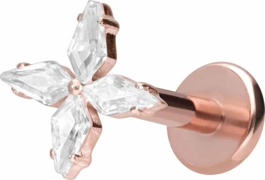 Ohrpiercing, Nasenpiercing Titan Labret mit Innengewinde KRISTALLSTERN RoséGold Stablänge: 6mm | Stabstärke: 1,6mm