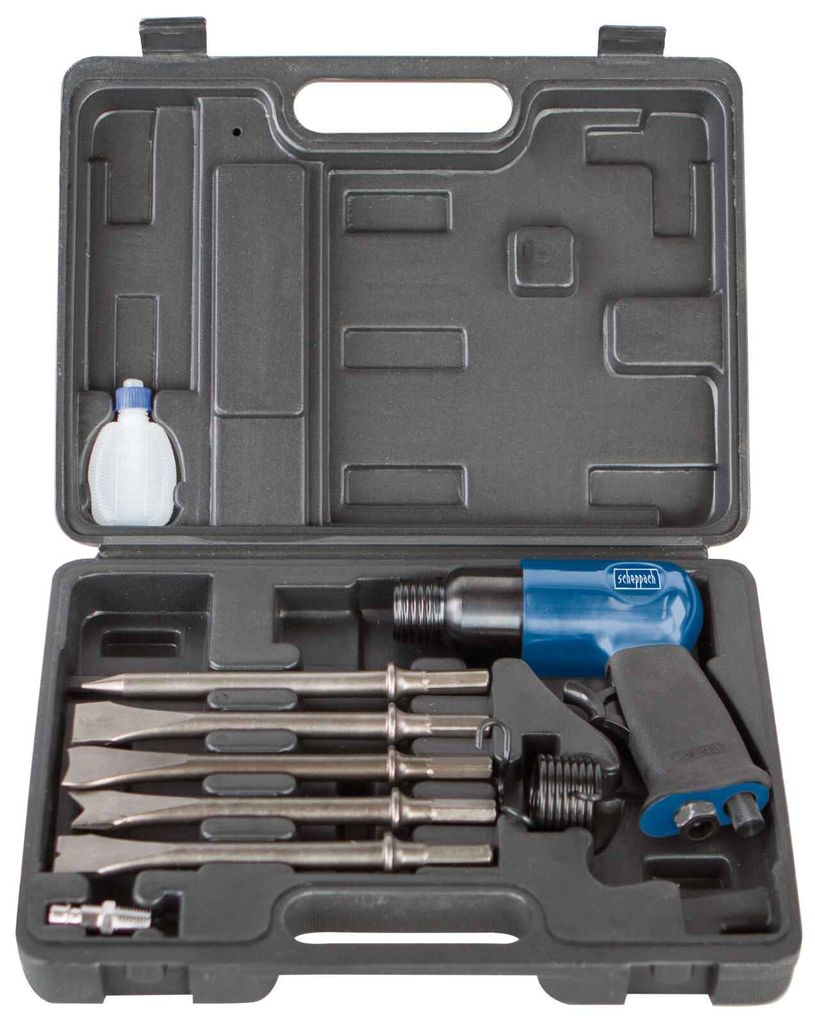 Scheppach Zubehör-Set Drucklufthammer mit 5 Meißeln inkl. Koffer | Max. Arbeitsdruck 6,3 bar | Luftbedarf: 79,2 l/min | 4500 Schläge pro Minute