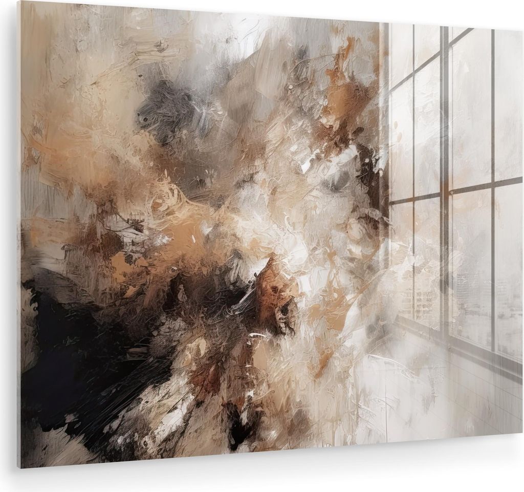 MuchoWow Glasbilder - Bilder auf Wandbild - Foto auf Glas Farbe - Abstrakt - Beige - Kunst 80x60 cm Wanddekoration aus Glas - Acrylglasbild - Acryl...