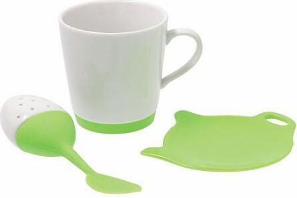3tlg. Teeset Green Color aus Porzellan und Silikon, 200 ml Volumen, grün / weiß, von TOGNANA