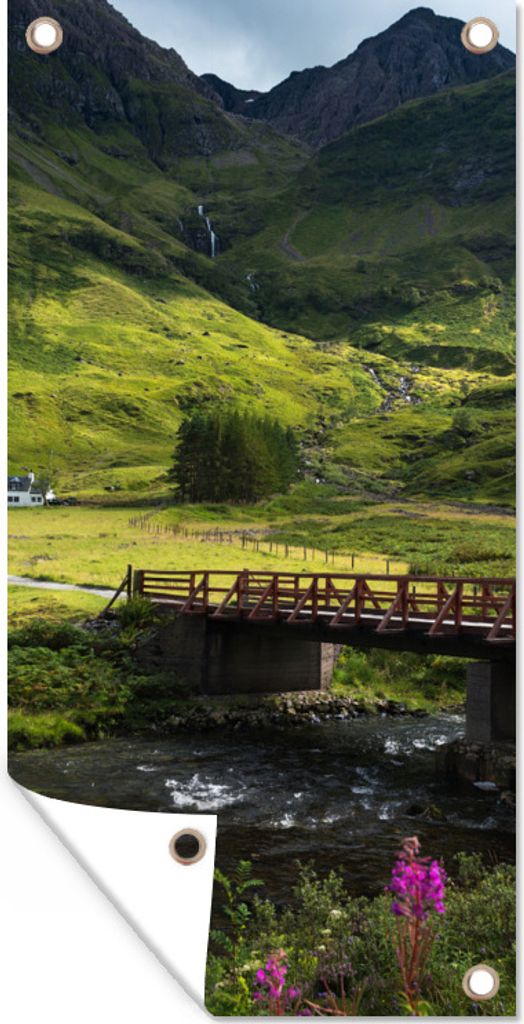 MuchoWow 40x80 cm Outdoor-Poster Gartendeko Sichtschutz Garten Poster für den Garten Schöner Fluss und Brücke in Glen Coe in Schottland