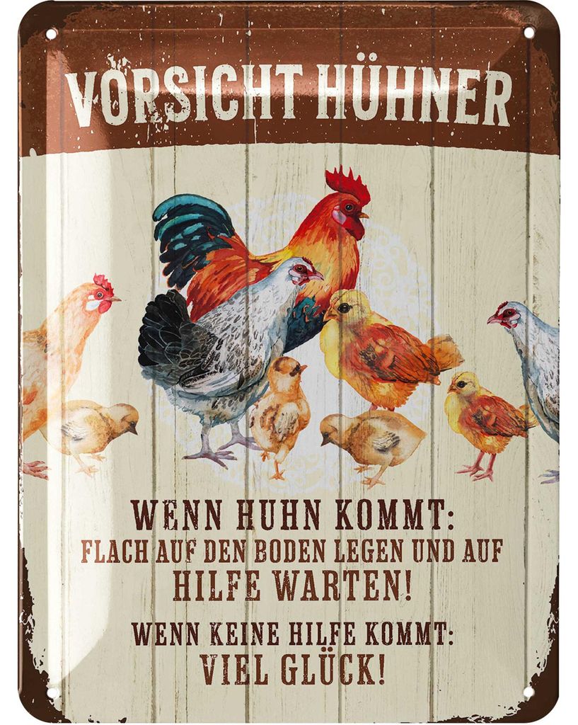 LANOLU Retro Blechschild Vorsicht Hühner, Hühner Zubehör, lustige Schilder mit Sprüchen, vintage Metallschilder 15x20cm