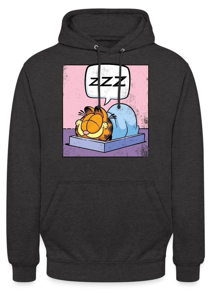 Spreadshirt Garfield Schlafender Kater Zzz Power Nap Used Look Uni Hoodie, XL, Anthrazit