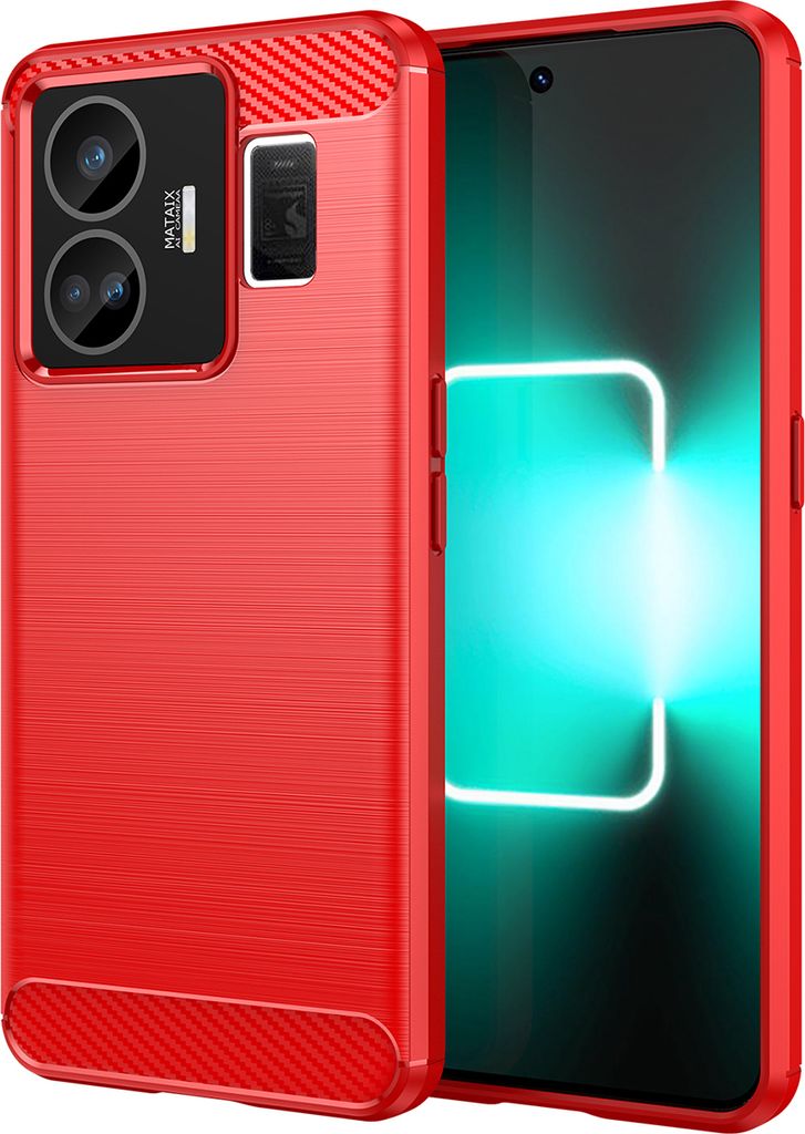 Realme GT3 Hülle, Carbon-Faser TPU Silikon Stoßfest Schutzhülle für Realme GT3 / Realme GT Neo 5 Rot