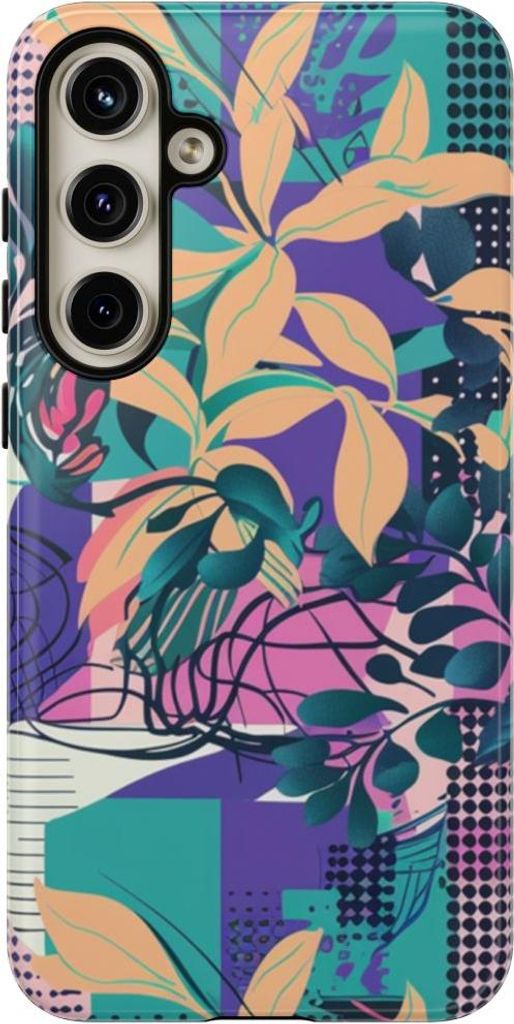 Buntes Blumenmuster mit abstraktem Design – Hülle Kompatibel mit Samsung Galaxy S24 Plus