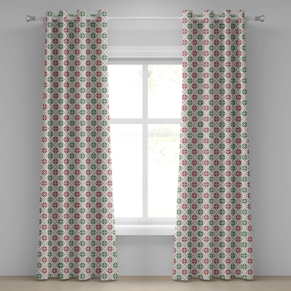 ABAKUHAUS Weihnachten Ösenvorhang, Traditionelle norwegische Selbu Rosenmotive in diagonaler Reihenfolge Nordic Classical, Dekorative 2-Panel-Fens...