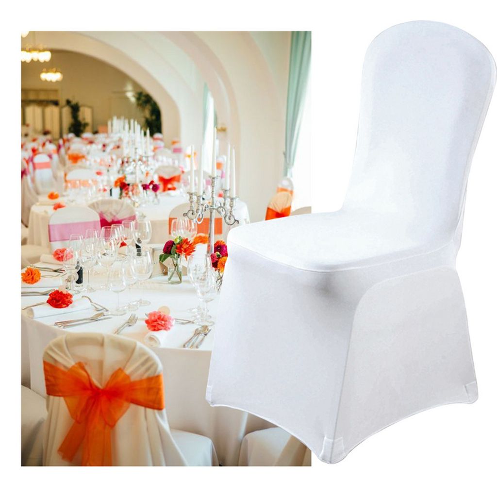 Stuhlhussen Universell Stuhlüberzug Stuhlhussen Stretch Weiß Stuhlbezug für Hochzeiten und Feiern Geburtstag Dekoration 100 Stück