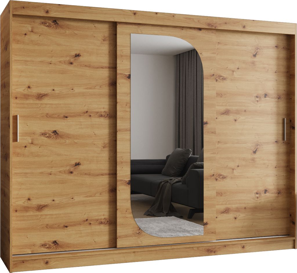 MEBLE KRYSPOL LUCY 250 Kleiderschrank mit drei Schiebetüren für Schlafzimmer – moderner Aufbewahrungsschrank mit Kleiderstange und Regalen – ...