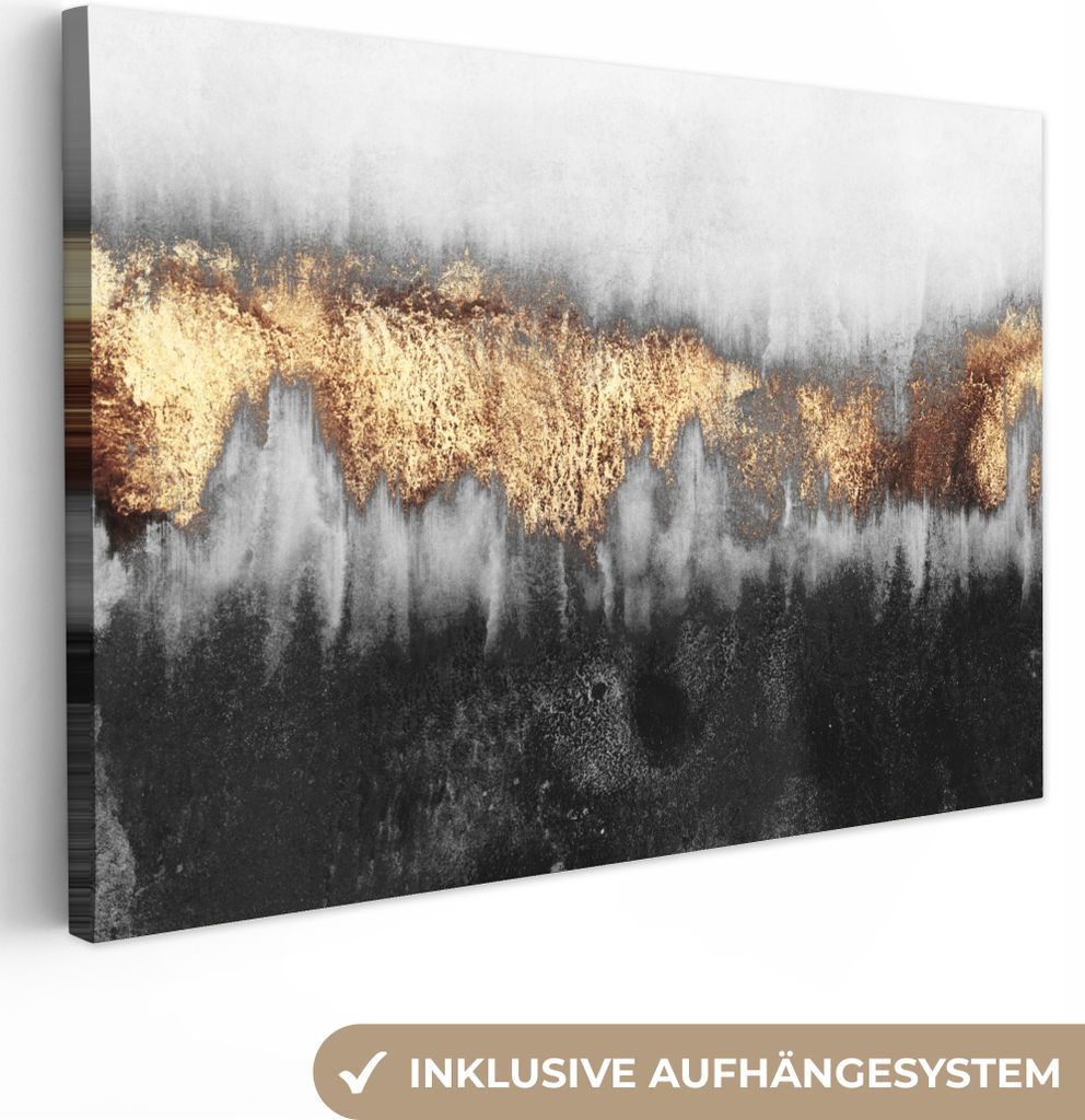 MuchoWow - Leinwandbilder - Gold - Chic - Abstrakt, Wandbild, Wanddeko Bilder Wohnzimmer, 120x80 cm