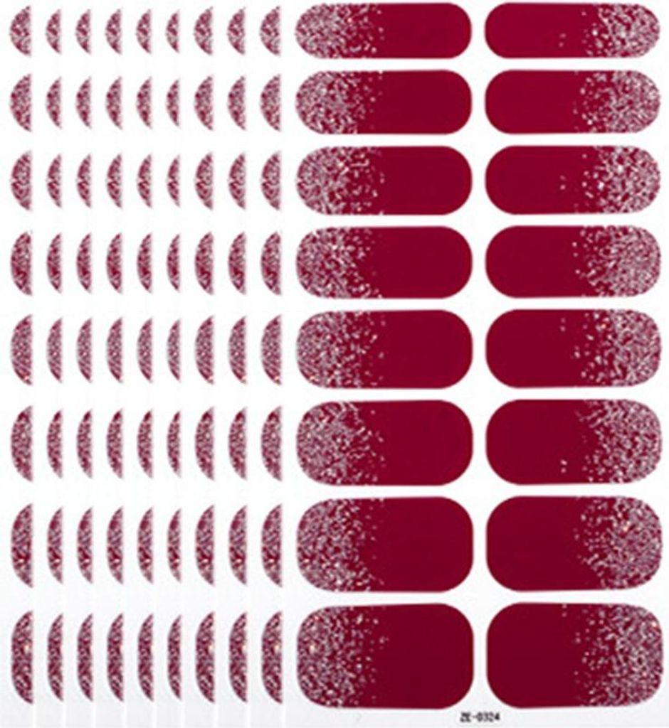 INF 10 Blatt Nagelsticker mit Nagelfeile - Glitzernde Farben für Nägel Weinrot
